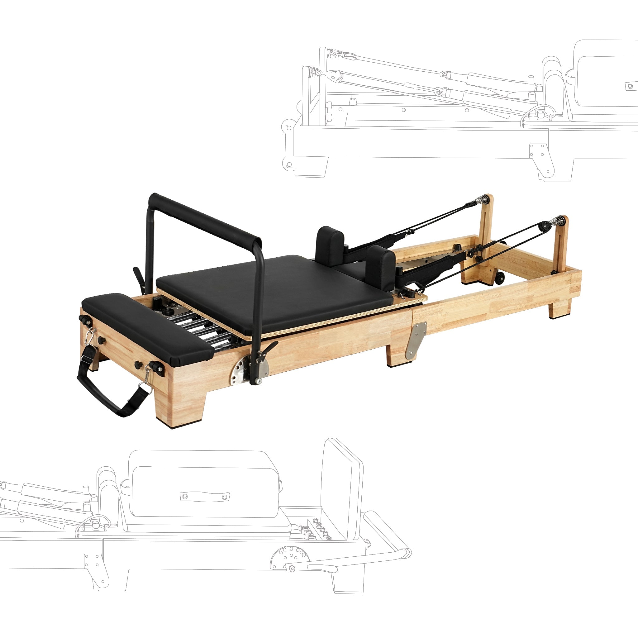 Collapsible Classic Pilates Reformer wooden legs Black