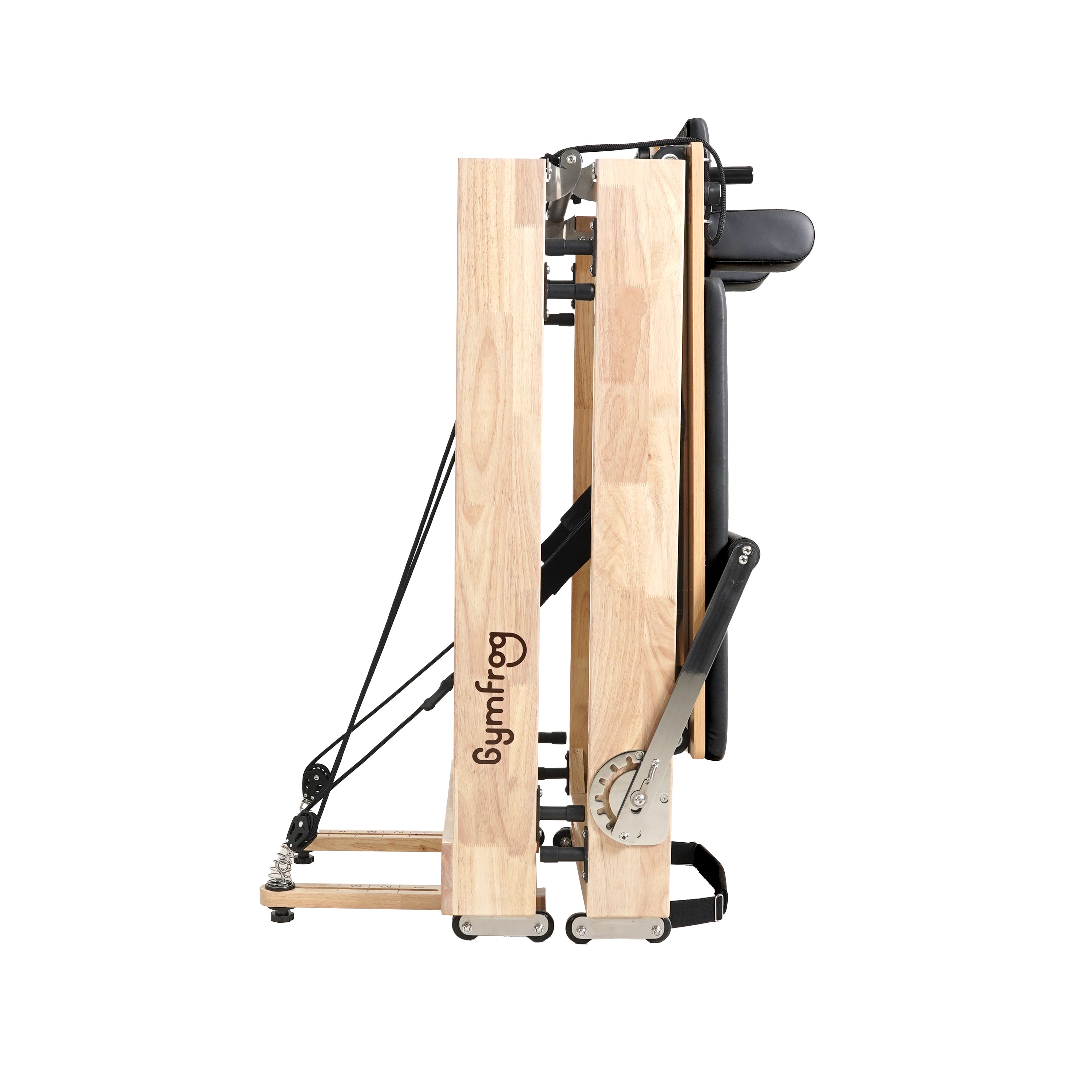 Wooden exercise machine with 'byymfrog' branding on a white background